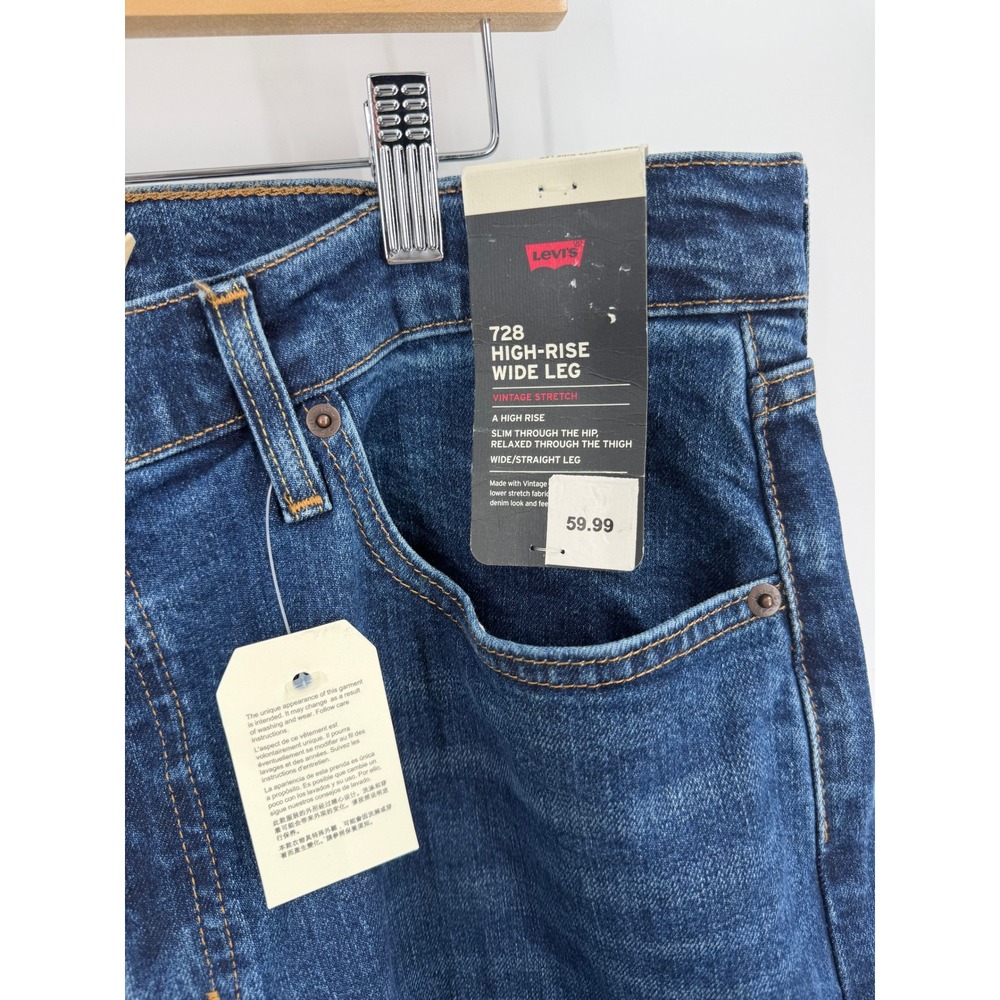Levi's 728 High Rise Wide Leg Women 33 Blue Denim Vintage Stretch - Picture 3 of 9